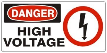 DANGER HIGH VOLTAGE (w/graphic) Sign, Choose from 5 X 12 or 7 X 17 Pressure Sensitive Vinyl, Plastic or Aluminum.