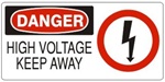 DANGER HIGH VOLTAGE KEEP AWAY (w/graphic) Sign, Choose from 5 X 12 or 7 X 17 Pressure Sensitive Vinyl, Plastic or Aluminum.