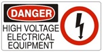 DANGER HIGH VOLTAGE ELECTRICAL EQUIPMENT (w/graphic) Sign, Choose from 5 X 12 or 7 X 17 Pressure Sensitive Vinyl, Plastic or Aluminum.