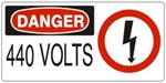 DANGER 440 VOLTS (w/graphic) Sign, Choose from 5 X 12 or 7 X 17 Pressure Sensitive Vinyl, Plastic or Aluminum.