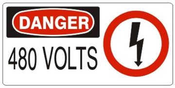 DANGER 480 VOLTS (w/graphic) Sign, Choose from 5 X 12 or 7 X 17 Pressure Sensitive Vinyl, Plastic or Aluminum.