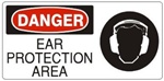 DANGER EAR PROTECTION AREA (w/graphic) Sign, Choose from 5 X 12 or 7 X 17 Pressure Sensitive Vinyl, Plastic or Aluminum.