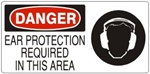 DANGER EAR PROTECTION REQUIRED IN THIS AREA (w/graphic) Sign, Choose from 5 X 12 or 7 X 17 Pressure Sensitive Vinyl, Plastic or Aluminum.