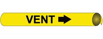Yellow Vent, Pre-coiled and Strap On Pipe Markers - Available in 8 Sizes