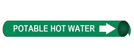 Potable Hot Water Pre-coiled and Strap On Pipe Markers - Available in 8 Sizes