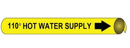 110° Degree Hot Water Supply Pre-coiled and Strap On Pipe Markers - Available in 8 Sizes