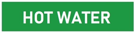 Green Self-Adhesive, HOT WATER, white/Green Pipe Marker - Choose from 5 Sizes