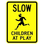 SLOW CHILDREN AT PLAY Sign w/child symbol - Available in 24 X 18 Engineer Grade or Hi Intensity Reflective .080 Aluminum