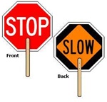 STOP SLOW PADDLE Sign - 18 X 18 octagon 2 sided with 12" wood handle made of baked enamel aluminum, Lightweight and easy to handle