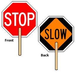 Hand-Held 18" STOP / SLOW Paddle Sign - Double Sided with 12" wood handle made of baked enamel aluminum, Lightweight and easy to handle