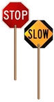 HAND HELD STOP/SLOW SIGN - Double Sided 24 X 24 Engineer Grade Reflective .040 aluminum with 6 foot handle