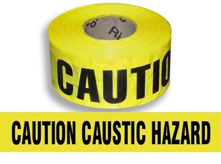 Caution Caustic Hazard Barricade Tape - 3 in. X 1000 ft. Rolls - Durable 3 mil Polyethylene