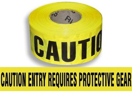 Caution Entry Requires Protective Gear Barricade Tape - 3 in. X 1000 ft. Rolls - Durable 3 mil Polyethylene