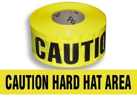 Caution Hard Hat Area Barricade Tape - 3 in. X 1000 ft. Rolls - Durable 3 mil Polyethylene