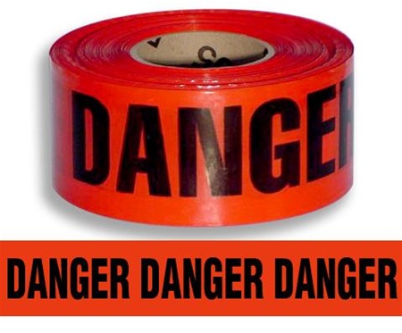 Danger, Danger Barricade Tape - 3 in. X 1000 ft. Rolls - Durable 3 mil Polyethylene
