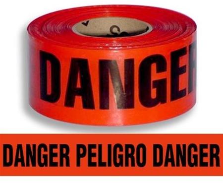 Red/White Striped Danger Barricade Tape 3 in x 1000 ft 3 mil 