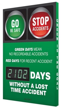 No Record-able Days Worked XXX  Without A Time Lost Time Accident Auto Count, Digital Safety Score Board, 28 X 20, Aluminum Frame