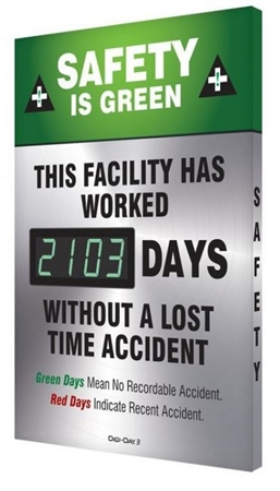 This Facility Has Worked XXX Days Without A Lost Time Accident, Auto Count, Digital Safety Score Board, 28 X 20, Aluminum Frame