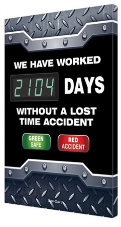 We Have Worked XXX Days Without A Lost Time Accident Safety Scoreboard Auto Count Digital Safety Scoreboard, 28 X 20, Aluminum