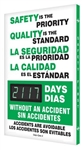 Bilingual, Safety & Quality Days Without An Accident Auto Count Safety Scoreboard, 28 X 20, Aluminum