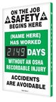 Semi Custom On The Job Safety Begins Here (Custom Print) Has Worked XXX Days Without An OSHA Recordable Injury Digital Safety Scoreboard, 28 X 20, Aluminum