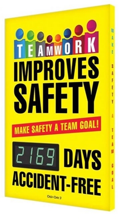 Teamwork Digital Safety Score Board, Track of Accident Free Days, 28 X 20, Aluminum