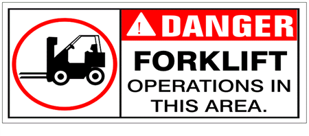 DANGER FORK LIFT OPERATIONS IN THIS AREA, Safety Banner- Reinforced vinyl use indoor or outdoor, Choose 2 ft x 5 ft or 4 ft x 10 ft