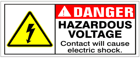 Danger Hazardous Voltage, Contact Will Cause Electric Shock, Safety Banner- Reinforced vinyl use indoor or outdoor, Choose 2 ft x 5 ft or 4 ft x 10 ft
