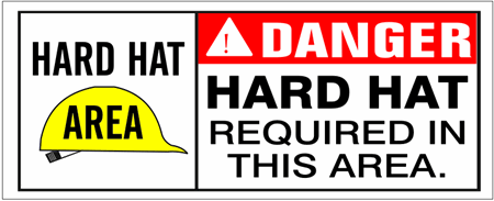 DANGER HARD HAT REQUIRED IN THIS AREA, Safety Banner- Reinforced vinyl use indoor or outdoor, Choose 2 ft x 5 ft or 4 ft x 10 ft