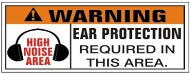 Warning Ear Protection Required In This Area, Safety Banner - Reinforced vinyl use indoor or outdoor, Choose 2 ft x 5 ft or 4 ft x 10 ft