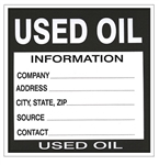 Used Oil Information Labels - 6 X 6 - Choose Package of 10 Vinyl or Roll of 500 Paper labels