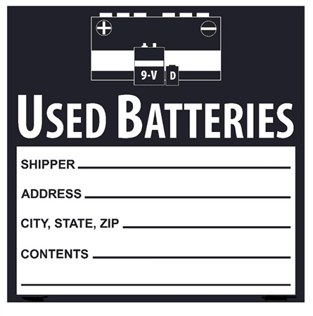 Used Batteries Labels 6 X 6 - Choose Rolls of 500 Paper or Vinyl Labels
