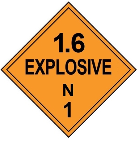 1.6 EXPLOSIVE N Shipping Label 4 X 4 - Choose Package of 10 Vinyl or Roll of 500 Paper labels