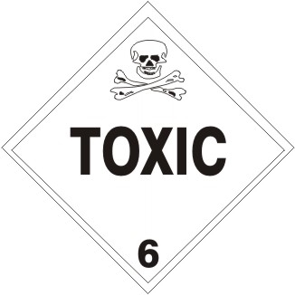 TOXIC CLASS 6 Shipping Label 4 X 4 - Choose Package of 10 Vinyl or Roll of 500 Paper labels