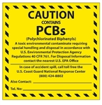 CAUTION CONTAINS PCB's Label 6 X 6 - 25 Pressure Sensitive Vinyl Labels