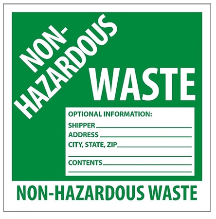 NON-HAZARDOUS WASTE Labels - 6 X 6 - Choose Package of 25 Pressure Sensitive Vinyl or Roll of 500 Paper or Vinyl labels