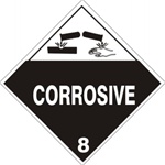 CORROSIVE (CLASS 8) Shipping Labels 4 X 4 – Choose a Package of 10 Pressure Sensitive Vinyl or Rolls of 500 Paper Labels