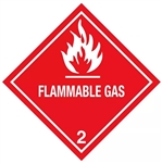 FLAMMABLE GAS, CLASS 2 Shipping Labels 4 X 4 - Choose Package of 10 Pressure Sensitive Vinyl or Roll of 500 Paper Labels