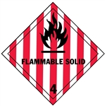 FLAMMABLE SOLID CLASS 4 Shipping Label 4 X 4 – Choose a Package of 10 Pressure Sensitive Vinyl or Rolls of 500 Paper Labels