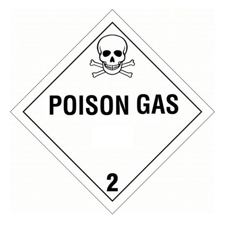 POISON GAS CLASS 2 Shipping Label 4 X 4 - Choose Package of 10 Pressure Sensitive Vinyl or Roll of 500 Paper Labels