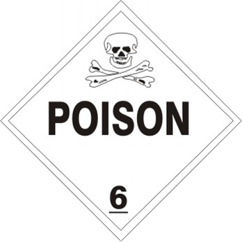 POISON CLASS 6 Shipping Label 4 X 4 – Choose a Package of 10 Pressure Sensitive Vinyl or Roll of 500 Paper Labels
