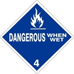 DANGEROUS WHEN WET CLASS 4 Shipping Label 4 X 4 - Choose Package of 10 Pressure Sensitive Vinyl or Roll of 500 Paper Labels