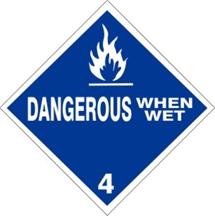 DANGEROUS WHEN WET CLASS 4 Shipping Label 4 X 4 - Choose Package of 10 Pressure Sensitive Vinyl or Roll of 500 Paper Labels