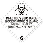 INFECTIOUS SUBSTANCE CLASS 6 Shipping Label 4 X 4 – Choose a Package of 10 Pressure Sensitive Vinyl or Roll of 500 Paper Labels