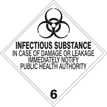 INFECTIOUS SUBSTANCE CLASS 6 Shipping Label 4 X 4 – Choose a Package of 10 Pressure Sensitive Vinyl or Roll of 500 Paper Labels