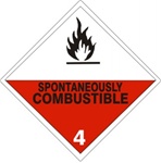 SPONTANEOUSLY COMBUSTIBLE CLASS 4 Shipping Label 4 X 4 – Choose a Package of 10 Pressure Sensitive Vinyl or Rolls of 500 Paper Labels
