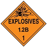 EXPLOSIVE 1.2B CLASS 1 Shipping Label 4 X 4 - Choose Package of 10 Pressure Sensitive Vinyl or Roll of 500 Paper Labels
