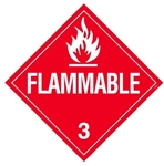 FLAMMABLE CLASS 3 Shipping Label 4 X 4 - Choose Package of 10 Pressure Sensitive Vinyl or Roll of 500 Paper Labels