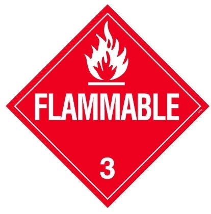 FLAMMABLE CLASS 3 Shipping Label 4 X 4 - Choose Package of 10 Pressure Sensitive Vinyl or Roll of 500 Paper Labels