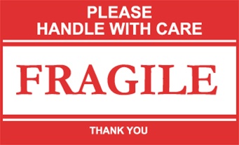 Please Handle With Care Fragile, 3 X 5 Pressure sensitive paper labels 500/roll